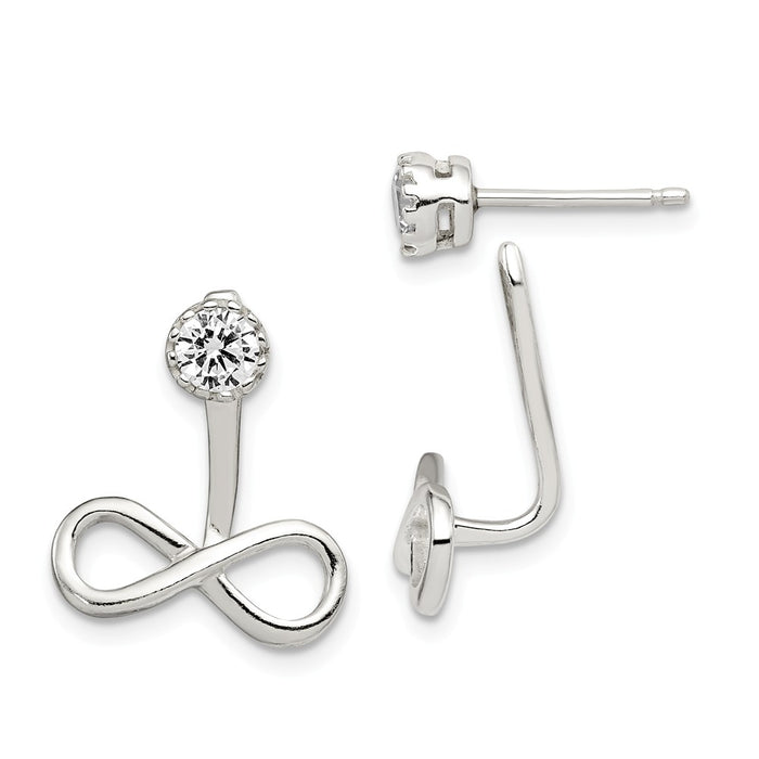 925 Sterling Silver Polished Infinity Dangle Front & Back Cubic Zirconia ( CZ ) Post Earrings, 17.4mm x 13.7mm