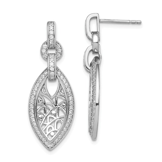 925 Sterling Silver Rhodium-plated with Cubic Zirconia ( CZ ) Post Dangle Earrings, 33.1mm x 11.9mm