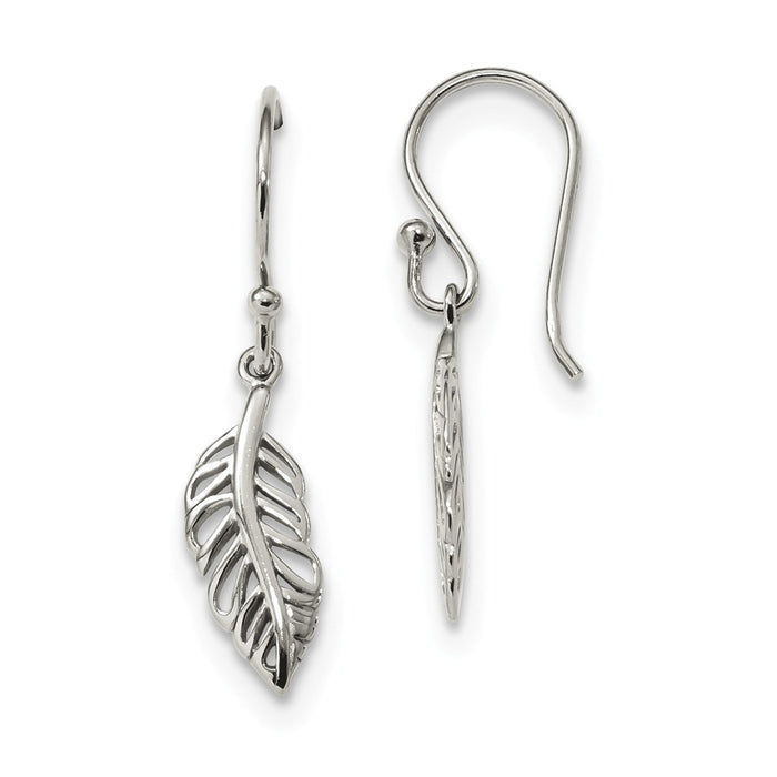 925 Sterling Silver Leaf Dangle Earrings, 31mm x 6.7mm