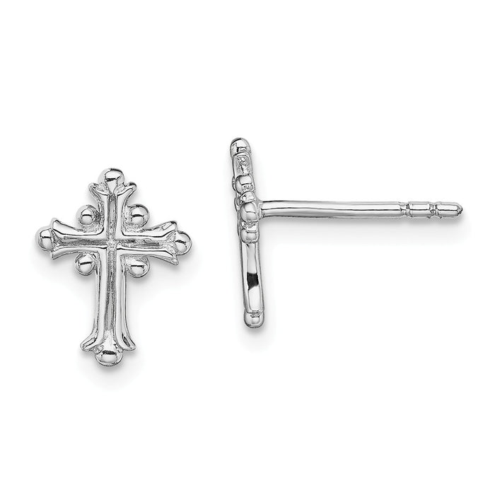 925 Sterling Silver Rhodium-plated Polished Fancy Cross Post Earrings, 10.3mm x 8mm