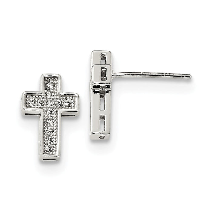 925 Sterling Silver Cubic Zirconia ( CZ ) Cross Post Earrings, 12.8mm x 8.6mm