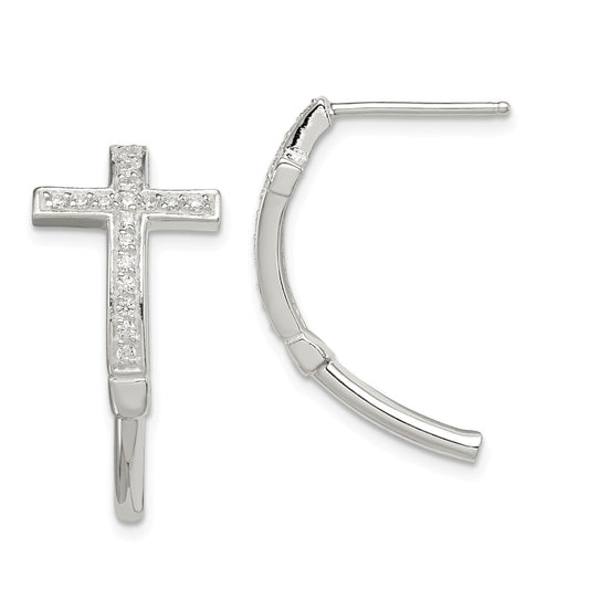 925 Sterling Silver Cubic Zirconia ( CZ ) Cross J Hoop Earrings, 23.9mm x 12.5mm