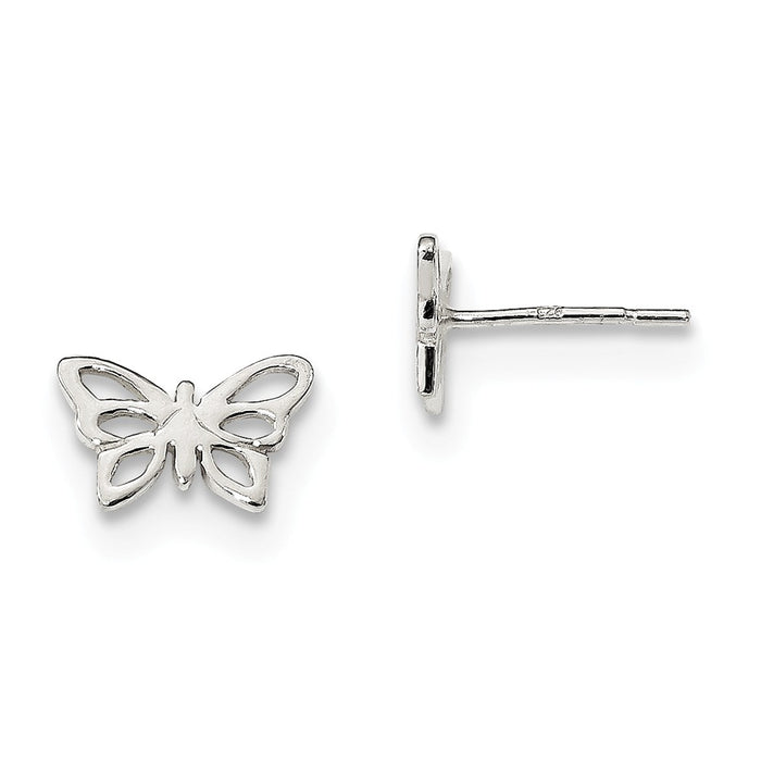 925 Sterling Silver Polished Butterfly Post Earrings, 8.9mm x 11mm