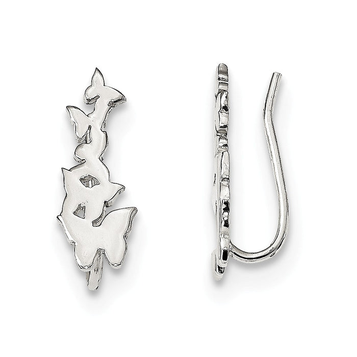 925 Sterling Silver Polished Butterfly Ear Climber Earrings, 17.5mm x 6.6mm