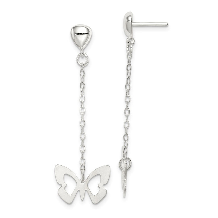 925 Sterling Silver Butterfly Dangle Posts, 42.4mm x 13.7mm