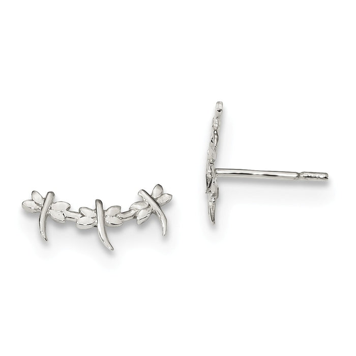 925 Sterling Silver Polished Dragonfly Post Earrings, 6.1mm x 14.4mm