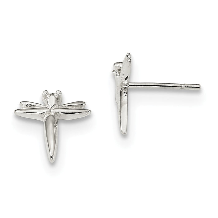 925 Sterling Silver Polished Dragonfly Post Earrings, 10.6mm x 10.9mm