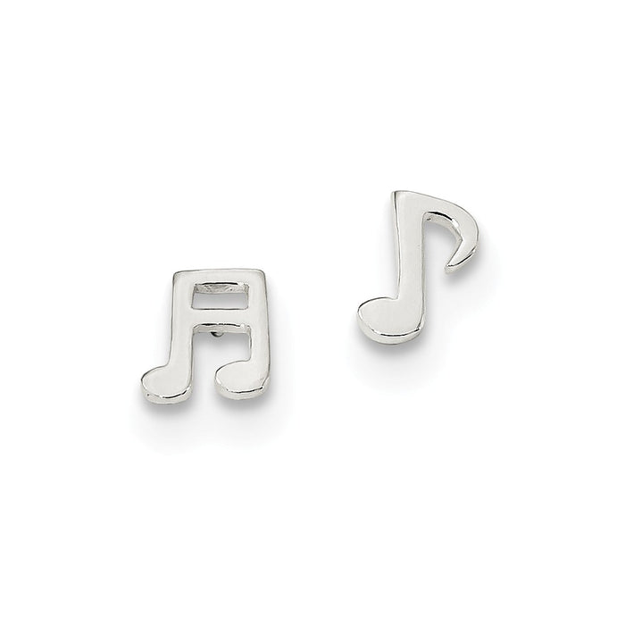 925 Sterling Silver Polished Left and Right Music Notes Post Earrings, 7.1mm x 4.6mm