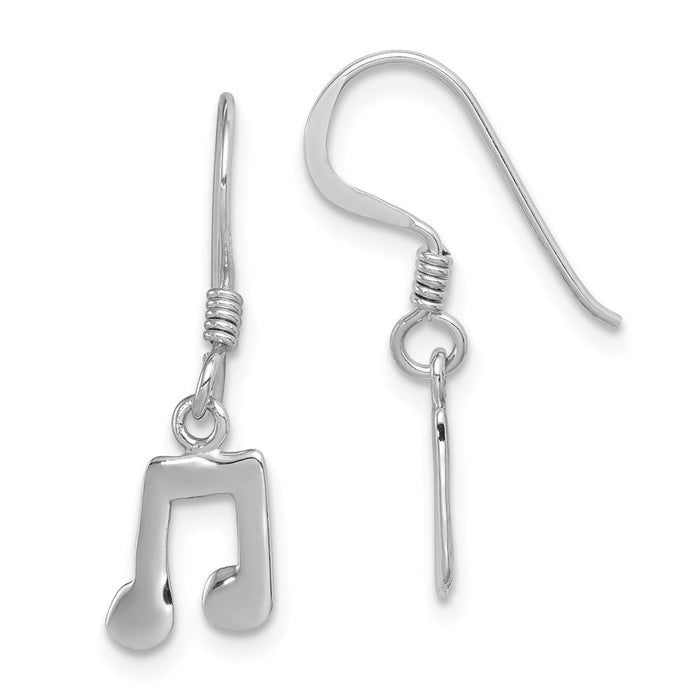 925 Sterling Silver Rhodium-plated Polished Musical Left & Right Earrings, 22.4mm x 7.7mm