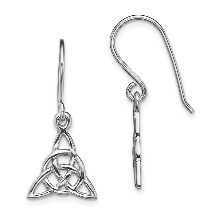 925 Sterling Silver Rhodium-plated Polished Trinity Knot Dangle Earrings, 26.5mm x 12.3mm