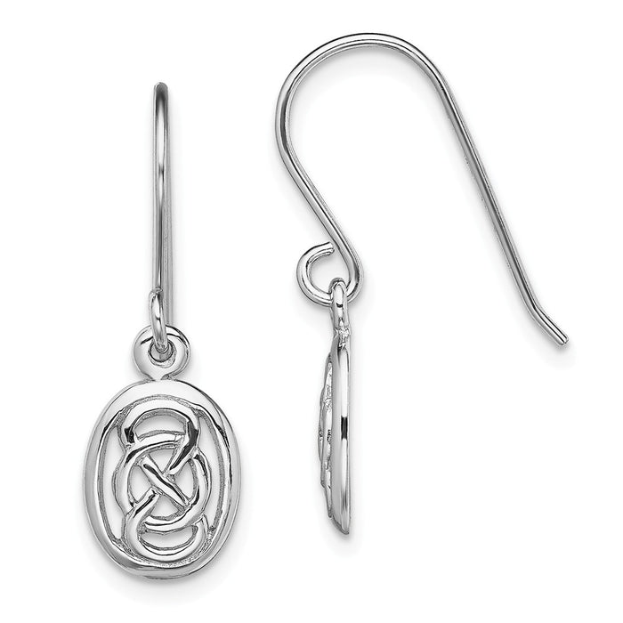 925 Sterling Silver Rhodium-plated Polished Celtic Knot in Oval Earrings, 24.6mm x 8.23mm