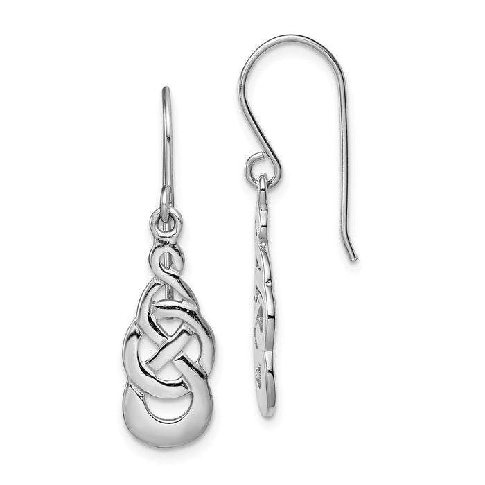 925 Sterling Silver Rhodium-plated Celtic Knot Dangle Earrings, 30.8mm x 7.5mm
