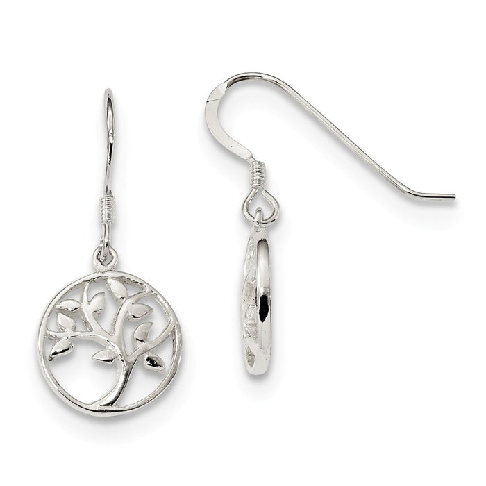 925 Sterling Silver Polished Tree Dangle Shepherd Hook Earrings, 25.6mm x 11.9mm