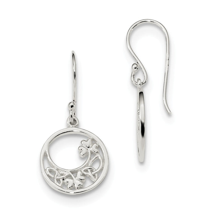925 Sterling Silver Circle Clover & Celtic Knot Dangle Earrings, 26.15mm x 13.1mm