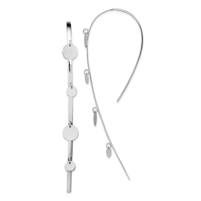 925 Sterling Silver Rhodium-plated Polished with Discs Threader Earrings, 82.6mm x 7.8mm