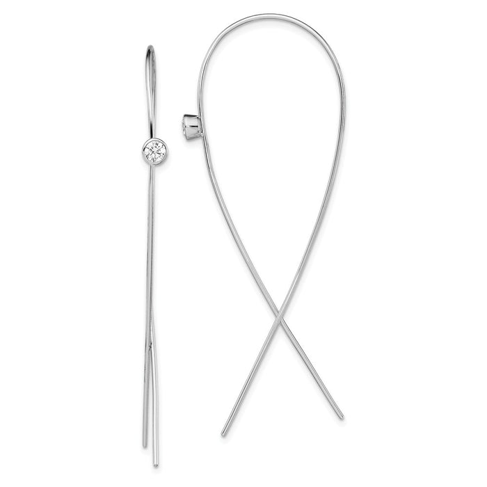 925 Sterling Silver Rhodium-plated Polished Cubic Zirconia ( CZ ) Threader Earrings, 66.93mm x 4mm