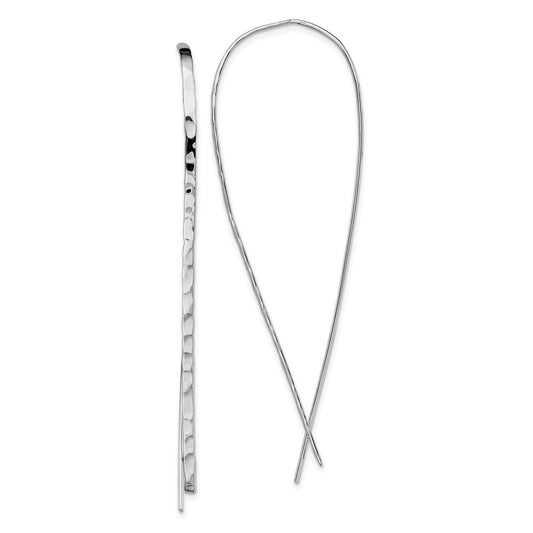 925 Sterling Silver Rhodium-plated Polished and Textured Threader Earrings, 71.04mm x 2.2mm