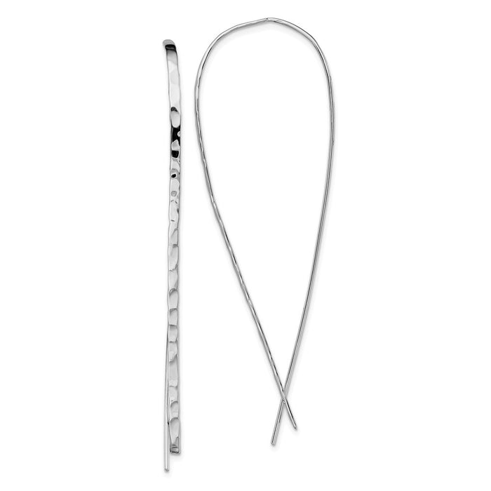 925 Sterling Silver Rhodium-plated Polished and Textured Threader Earrings, 71.04mm x 2.2mm