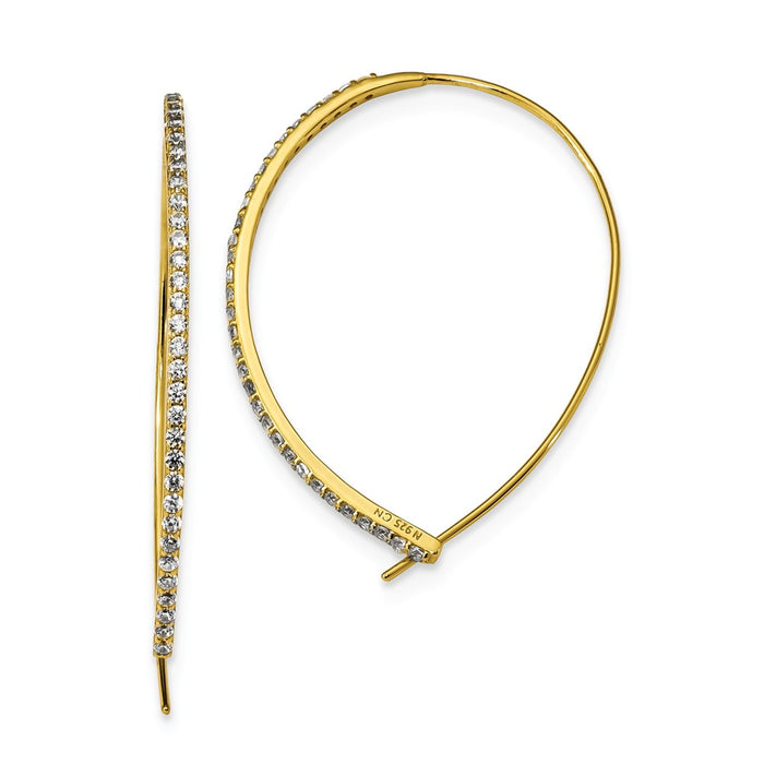 Sterling Silver Gold-tone Cubic Zirconia ( CZ ) Threader Earrings, 42.87mm x 1.6mm