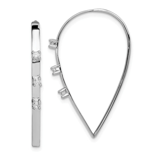 925 Sterling Silver Rhodium-plated Polished Cubic Zirconia ( CZ ) Threader Earrings, 33.12mm x 2.4mm