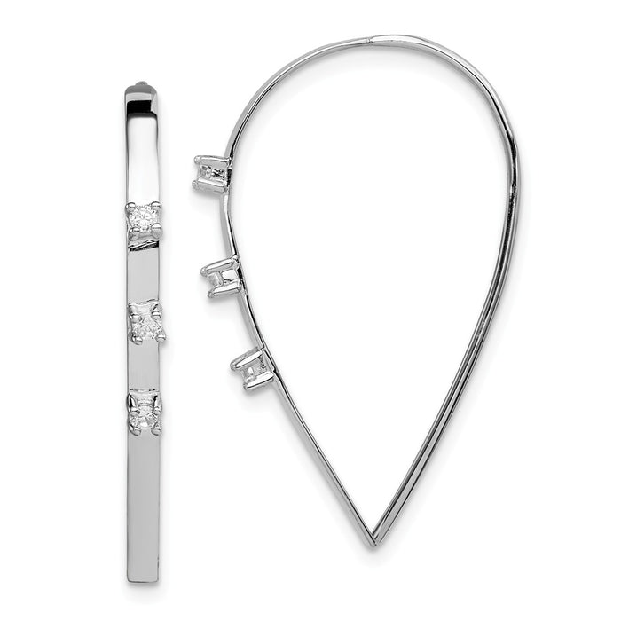 925 Sterling Silver Rhodium-plated Polished Cubic Zirconia ( CZ ) Threader Earrings, 33.12mm x 2.4mm