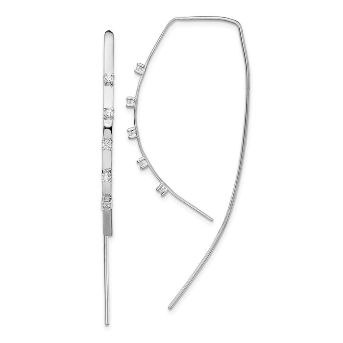 925 Sterling Silver Rhodium-plated Polished Cubic Zirconia ( CZ ) Threader Earrings, 61.57mm x 2.06mm