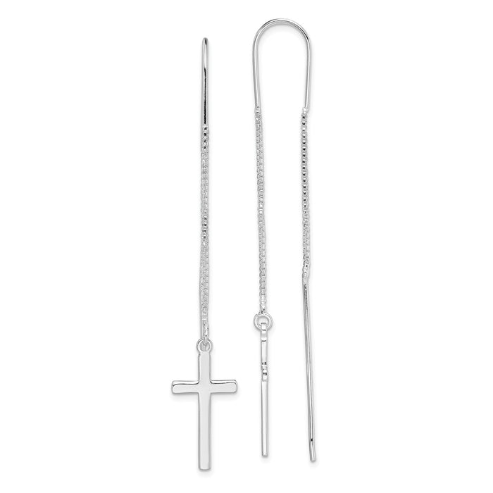 925 Sterling Silver Cross Threader Earrings, 65.22mm x 10.64mm