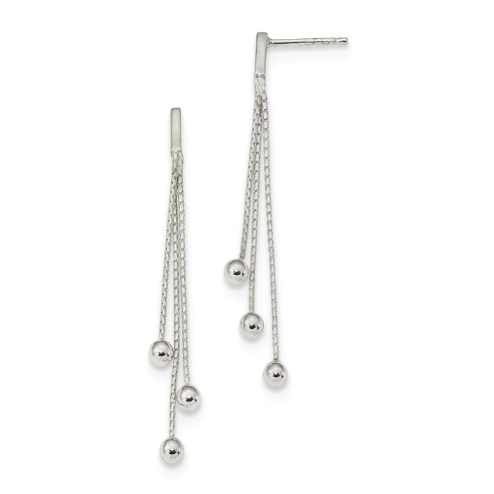 925 Sterling Silver Polished 3-Strand Ball Dangle Post Earrings, 44.39mm x 1.55mm