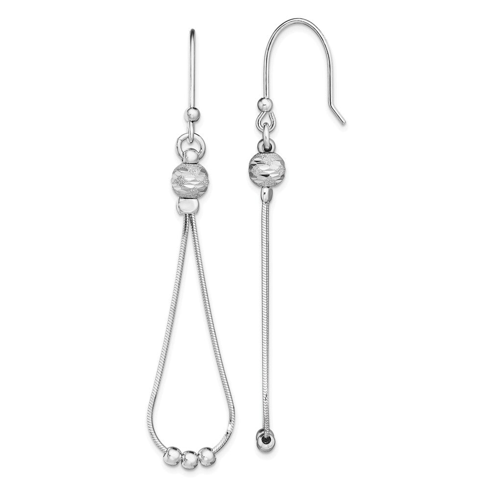925 Sterling Silver Rhodium-plated Diamond-cut Dangle Beaded Earrings, 60.4mm x 5.8mm