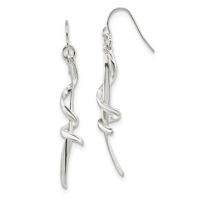 925 Sterling Silver Polished Spiral Dangle Shepherd Hook Earrings, 54mm