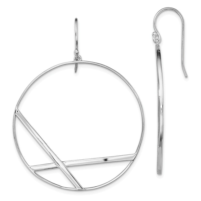 925 Sterling Silver Rhodium-plated Polished Round Dangle Earrings, 56mm x 40mm