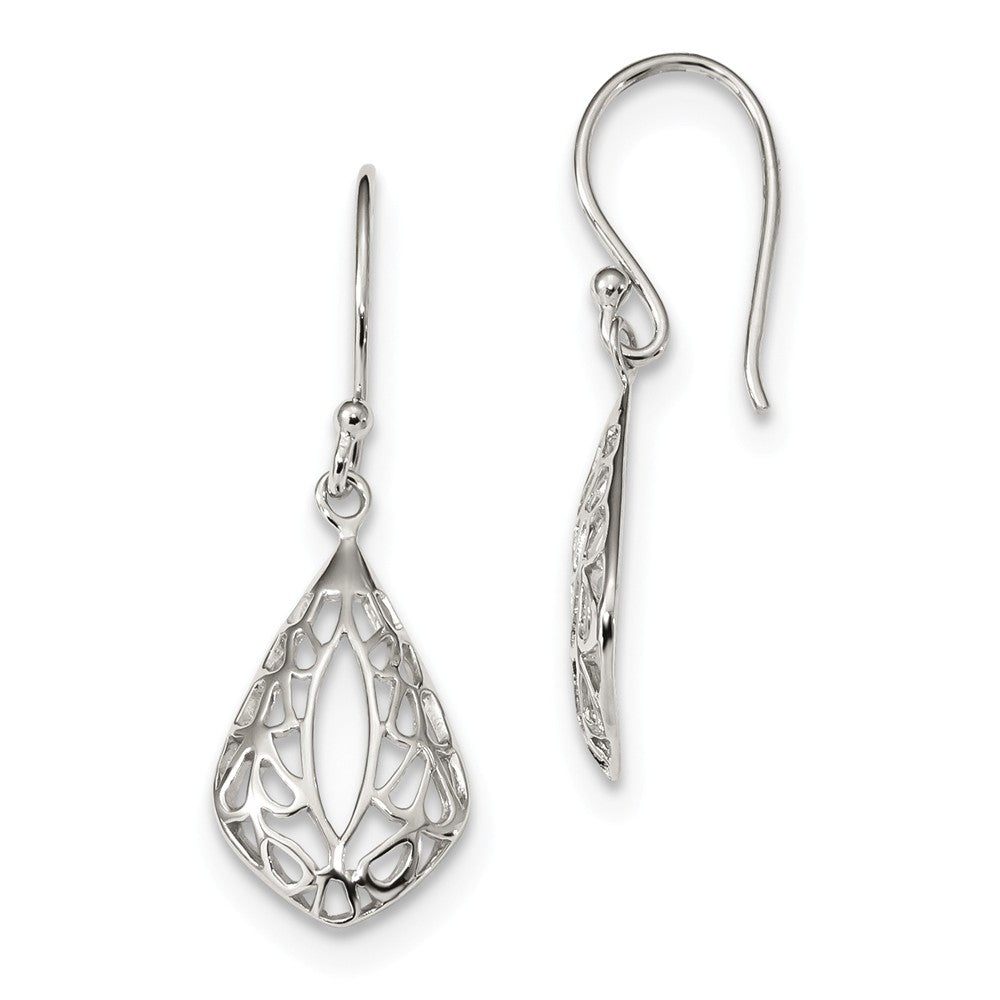 925 Sterling Silver Filigree Teardrop Dangle Shepherd Hook Earrings, 34mm