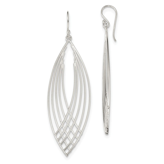 925 Sterling Silver Fancy Dangle Shepherd Hook Earrings, 62mm x 20mm