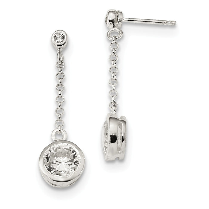 925 Sterling Silver Polished Cubic Zirconia ( CZ ) Chain Dangle Post Earrings, 31mm x 9mm