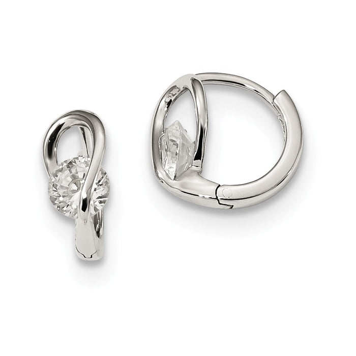 925 Sterling Silver Cubic Zirconia ( CZ ) Hinged Hoop Earrings, 10mm x 11mm