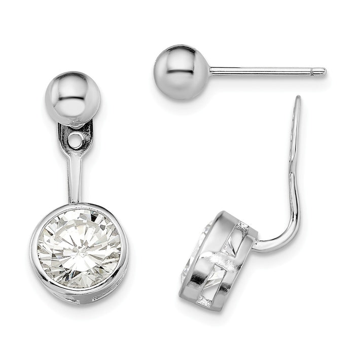 925 Sterling Silver Rhodium-plated Cubic Zirconia ( CZ ) Front & Back Post Earrings, 22mm x 9mm