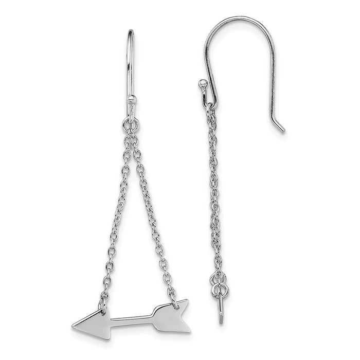 925 Sterling Silver Rhodium-plated Double Chain Arrow Dangle Earrings, 45mm x 19mm