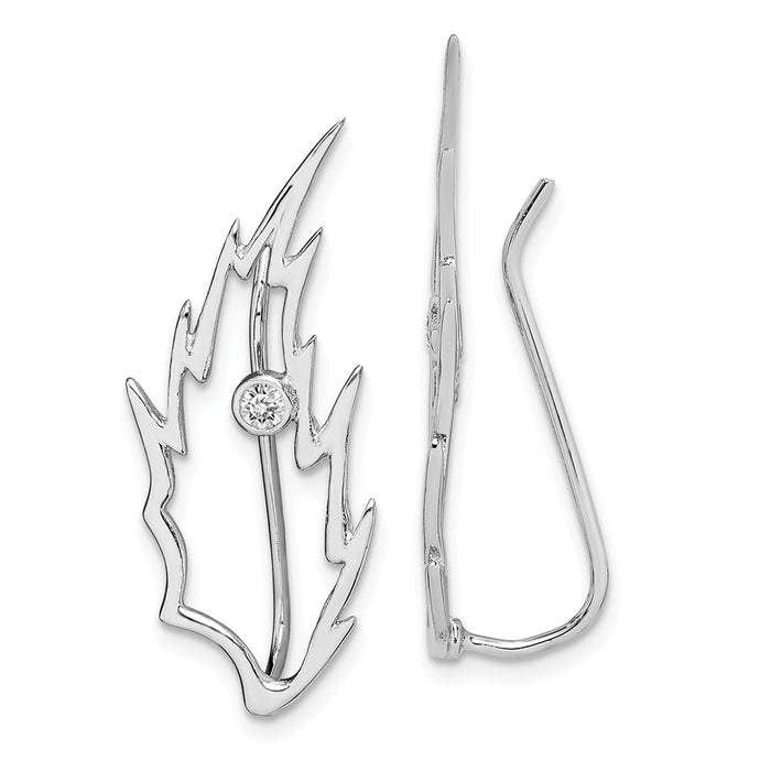 925 Sterling Silver Rhodium-plated Cubic Zirconia ( CZ ) Ear Climber Earrings, 14mm x 29mm