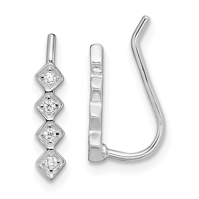 925 Sterling Silver Rhodium-plated Cubic Zirconia ( CZ ) Ear Climber Earrings, 3mm x 12mm