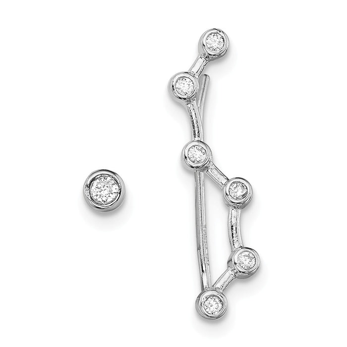 925 Sterling Silver Rhodium-plated Cubic Zirconia ( CZ ) 1 stud & 1 Ear Climber Earrings, 6mm x 22mm