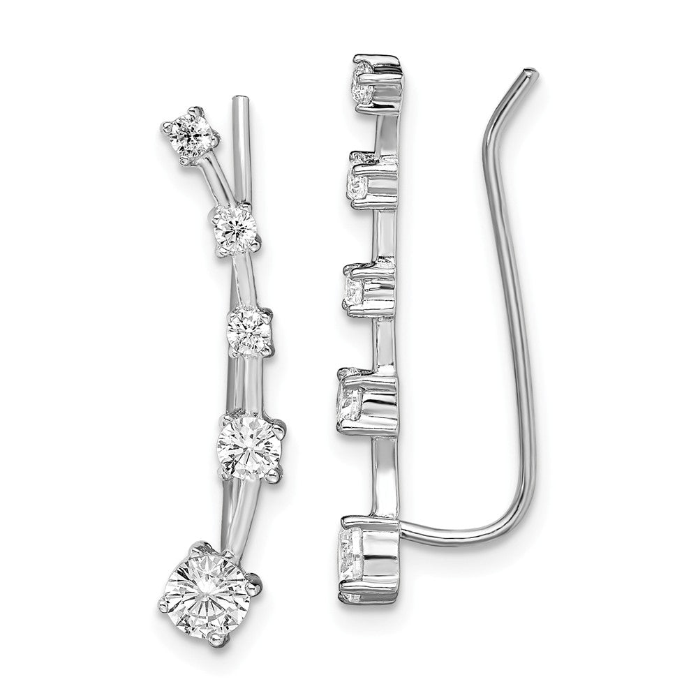 925 Sterling Silver Rhodium-plated Cubic Zirconia ( CZ ) Ear Climber Earrings, 4mm x 21mm