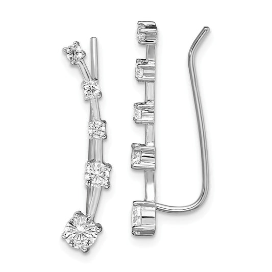 925 Sterling Silver Rhodium-plated Cubic Zirconia ( CZ ) Ear Climber Earrings, 4mm x 21mm