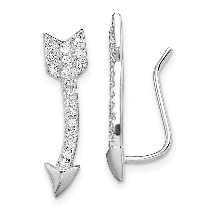 925 Sterling Silver Rhodium-plated Cubic Zirconia ( CZ ) Arrow Ear Climber Earrings, 5mm x 21mm