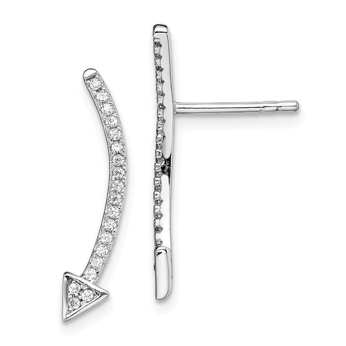 925 Sterling Silver Rhodium-plated Cubic Zirconia ( CZ ) Arrow Ear Climber Post Earrings, 4mm x 22mm