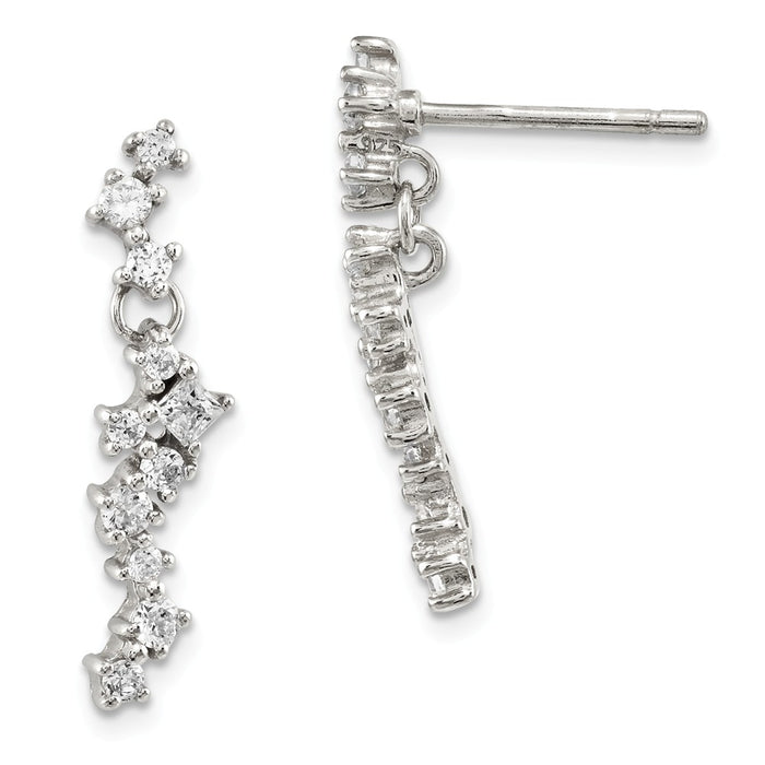 925 Sterling Silver Cubic Zirconia ( CZ ) Dangle Post Earrings, 22mm x 5mm