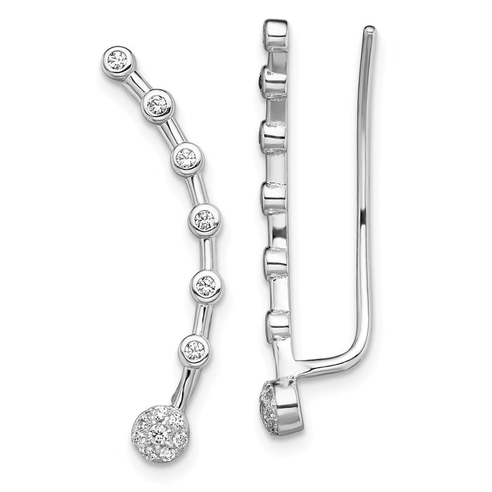 925 Sterling Silver Rhodium-plated Cubic Zirconia ( CZ ) Ear Climber Earrings, 7mm x 28mm