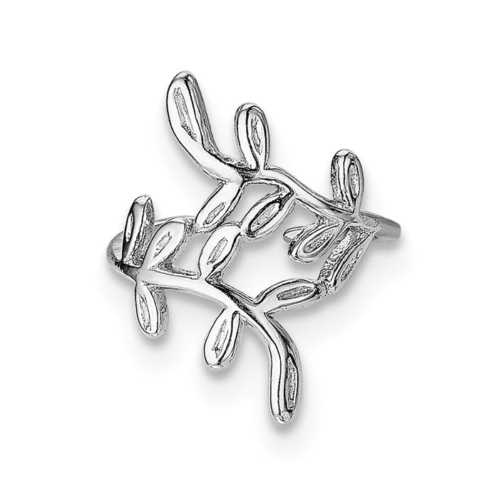 925 Sterling Silver Rhodium-plated Leaf Earring Cuff, 15mm x 10mm