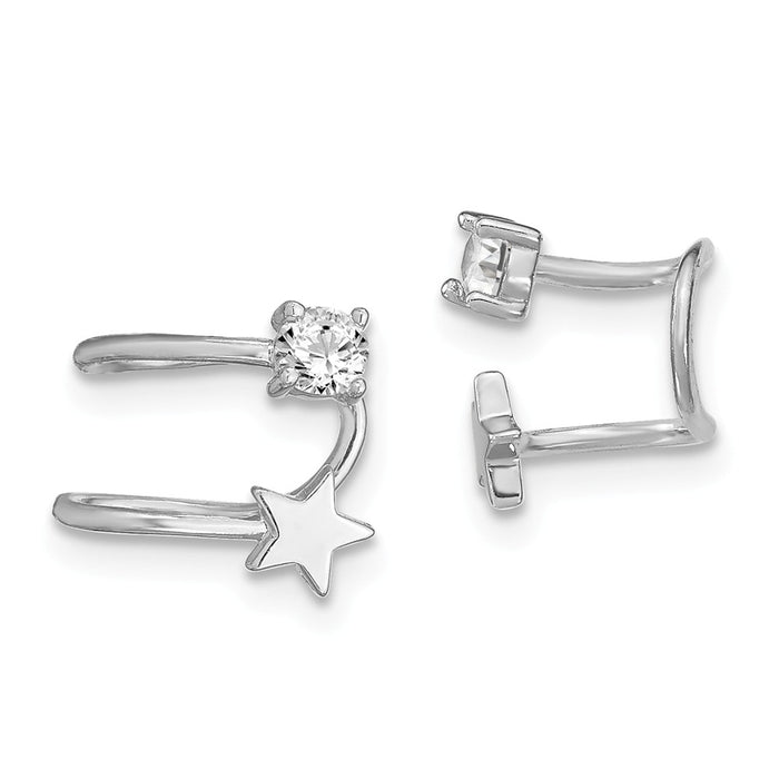 925 Sterling Silver Rhodium-plated Cubic Zirconia ( CZ ) and Star Earring Cuff, 9mm x 10mm