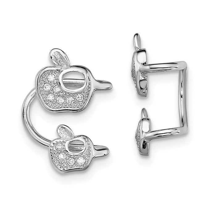 925 Sterling Silver Rhodium-plated Cubic Zirconia ( CZ ) Double Apple Left Cuff Earring, 15mm x 12mm