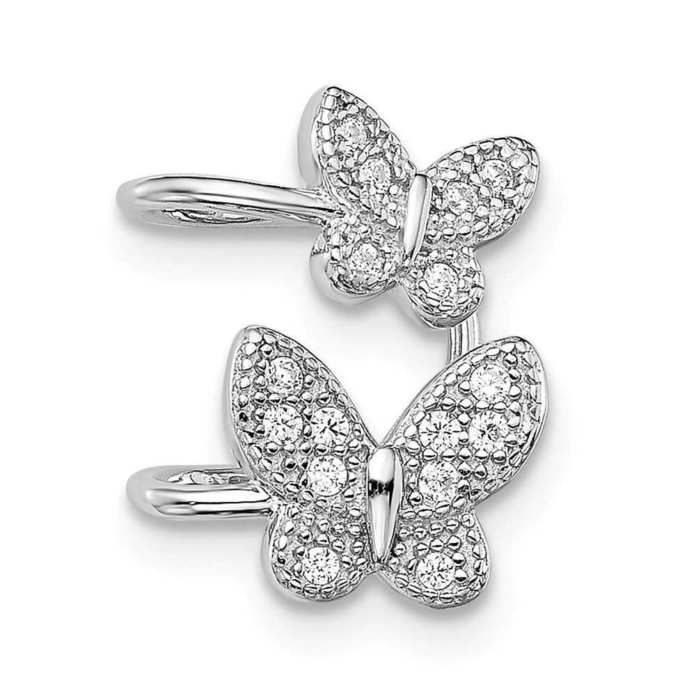925 Sterling Silver Rhodium-plated Cubic Zirconia ( CZ ) Double Butterfly Right Cuff Earring, 15mm x 11mm